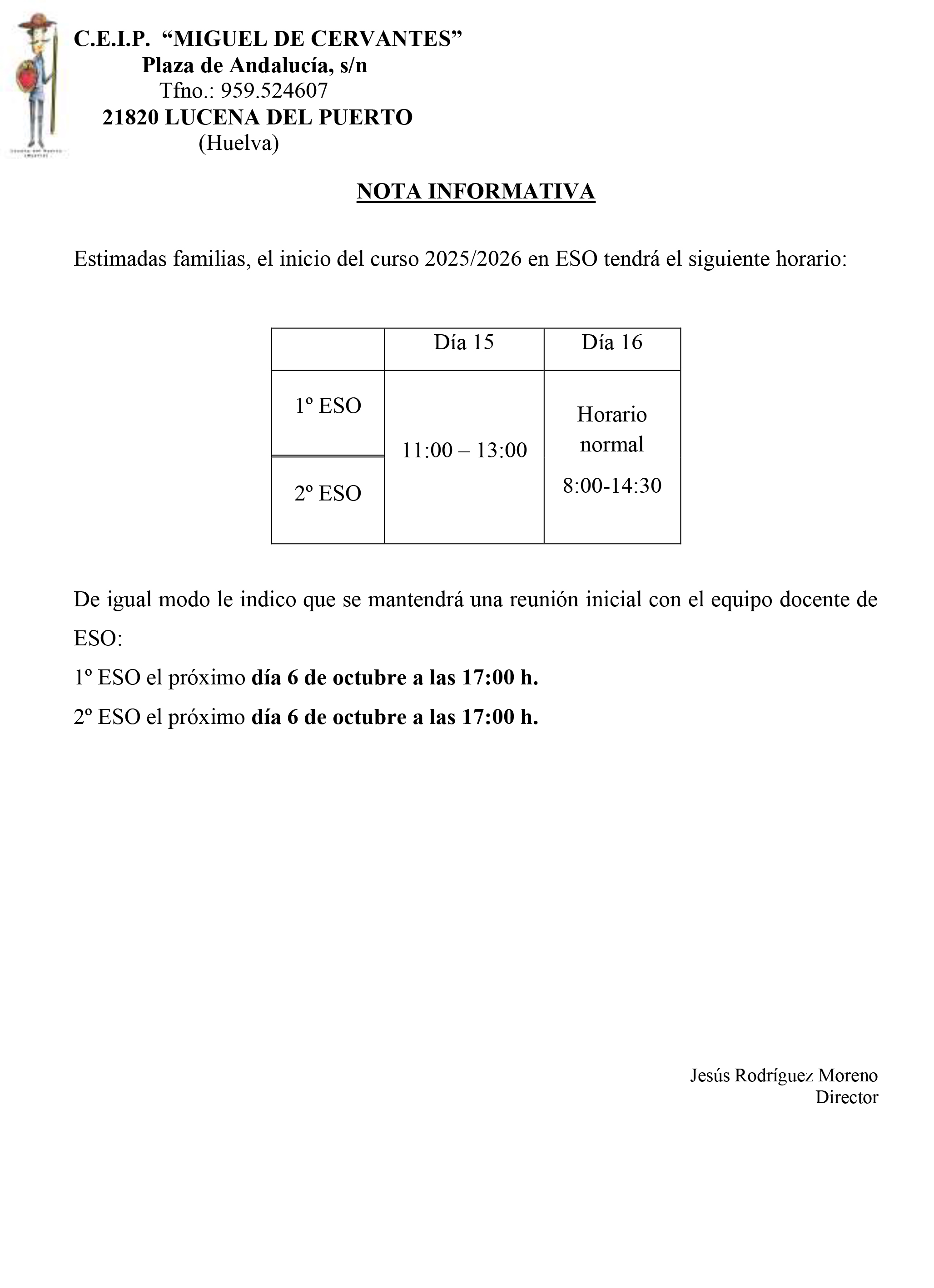nota informativa inicio del curso 25-26 eso